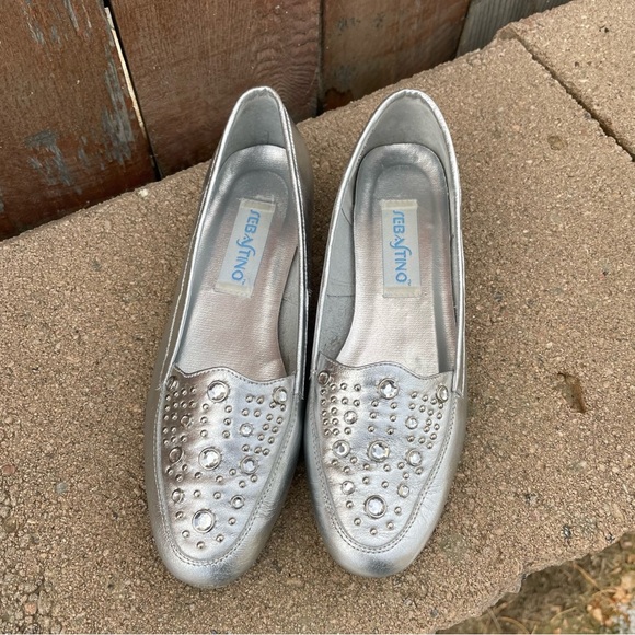 SEBASTINO Vintage Women’s Leather Silver Beaded Flat Loafer Shoe Size 7N - Picture 3 of 12